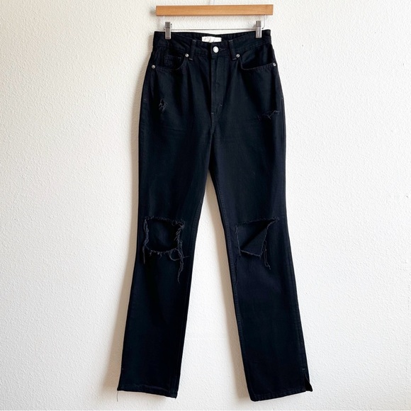Free People Black High Rise‎ Bootcut Jeans Ripped Denim Distressed Women’s Sz 27 - Picture 1 of 12